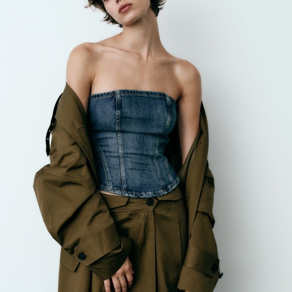 CORSET STYLE DENIM TOP TRF - Picture 5 of 11